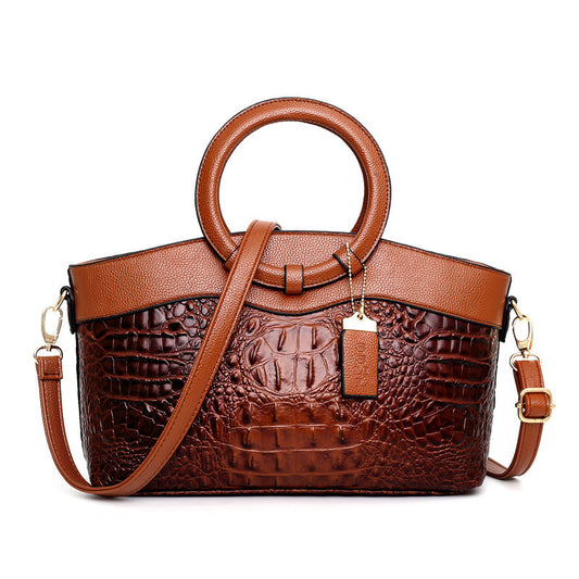 Sac à main femme luxe en cuir effet crocodile avec motif carreaux design rétro européen