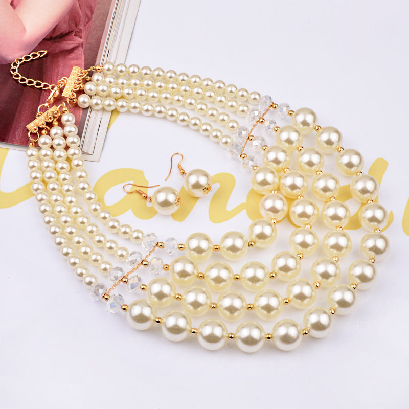 Parure Bijoux Mariage Cristal - Collier Boucles Perles
