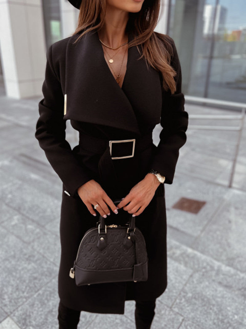 Manteau Femme Laine Col V Lacé Automne Hiver