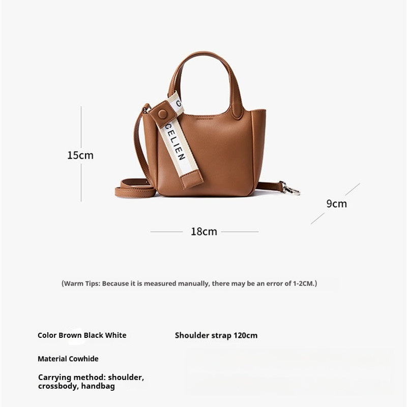 Genuine Leather Bucket Bag - Adjustable Shoulder Strap, Large Capacity