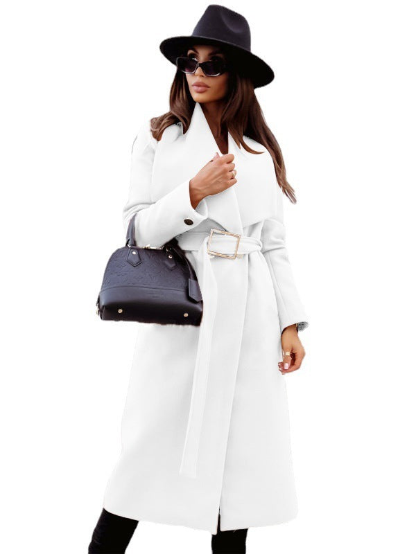 Manteau Femme Laine Col V Lacé Automne Hiver