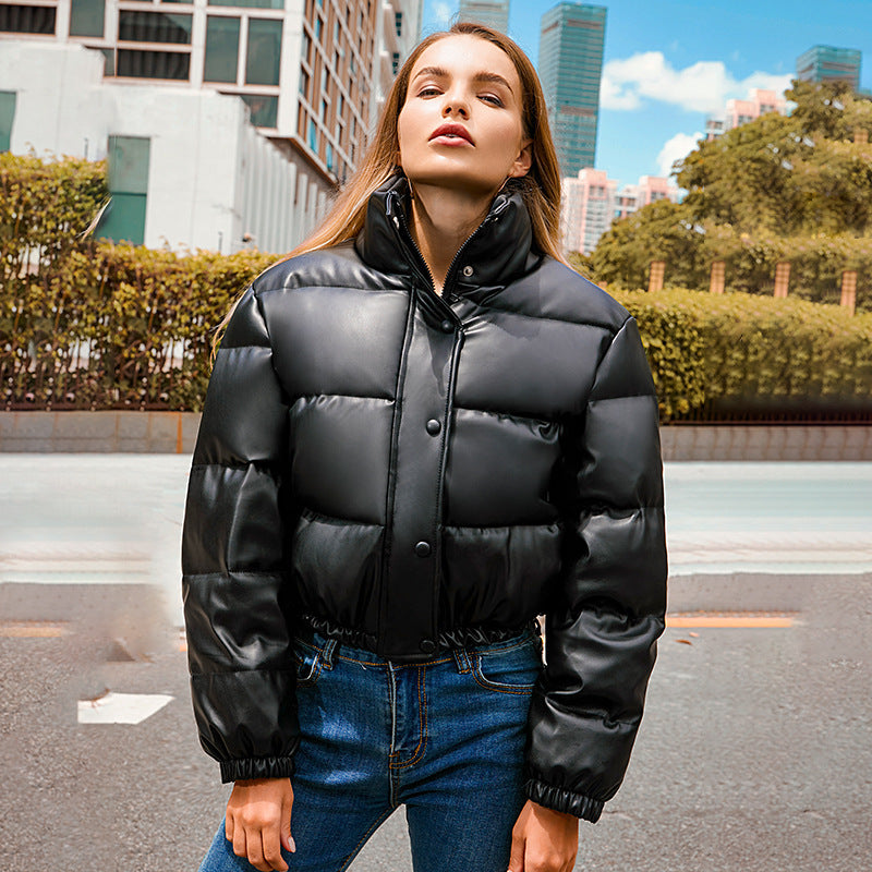 Veste courte femme hiver style Y2K – col montant, cuir PU
