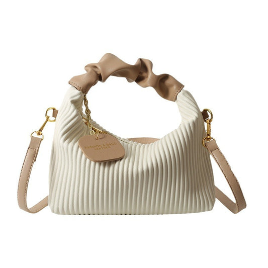 Sac à main femme rayé vertical plissé en cuir PU avec bandoulière ajustable compact élégant