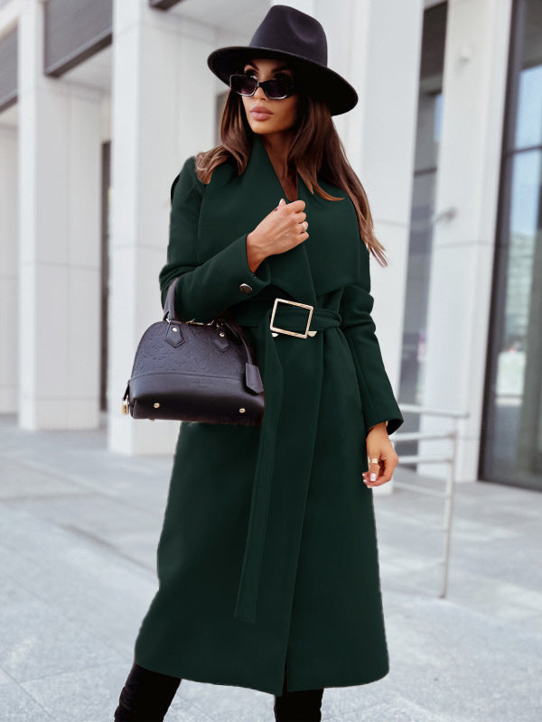 Manteau Femme Laine Col V Lacé Automne Hiver