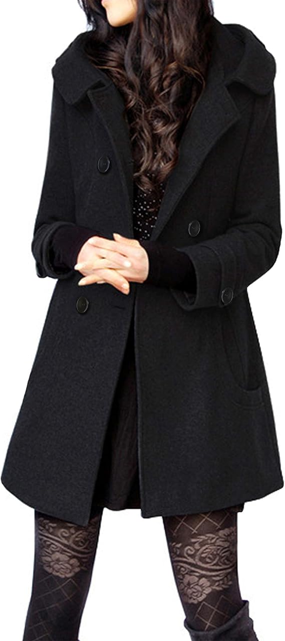 Manteau Femme en Laine à Capuche – Double Boutonnage
