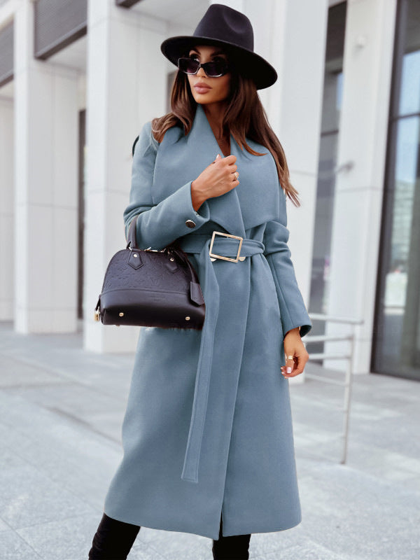 Manteau Femme Laine Col V Lacé Automne Hiver