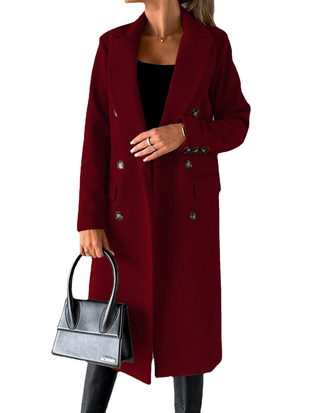 Manteau femme hiver long – col à revers, double boutonnage
