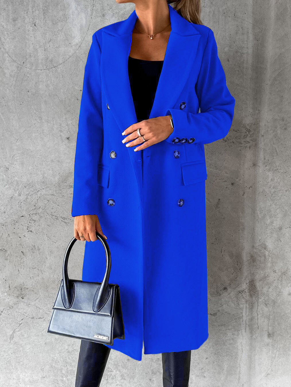 Manteau femme hiver long – col à revers, double boutonnage