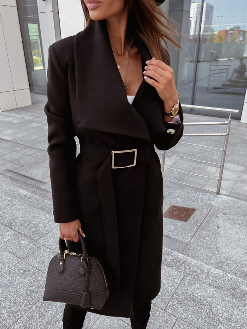 Manteau Femme Laine Col V Lacé Automne Hiver