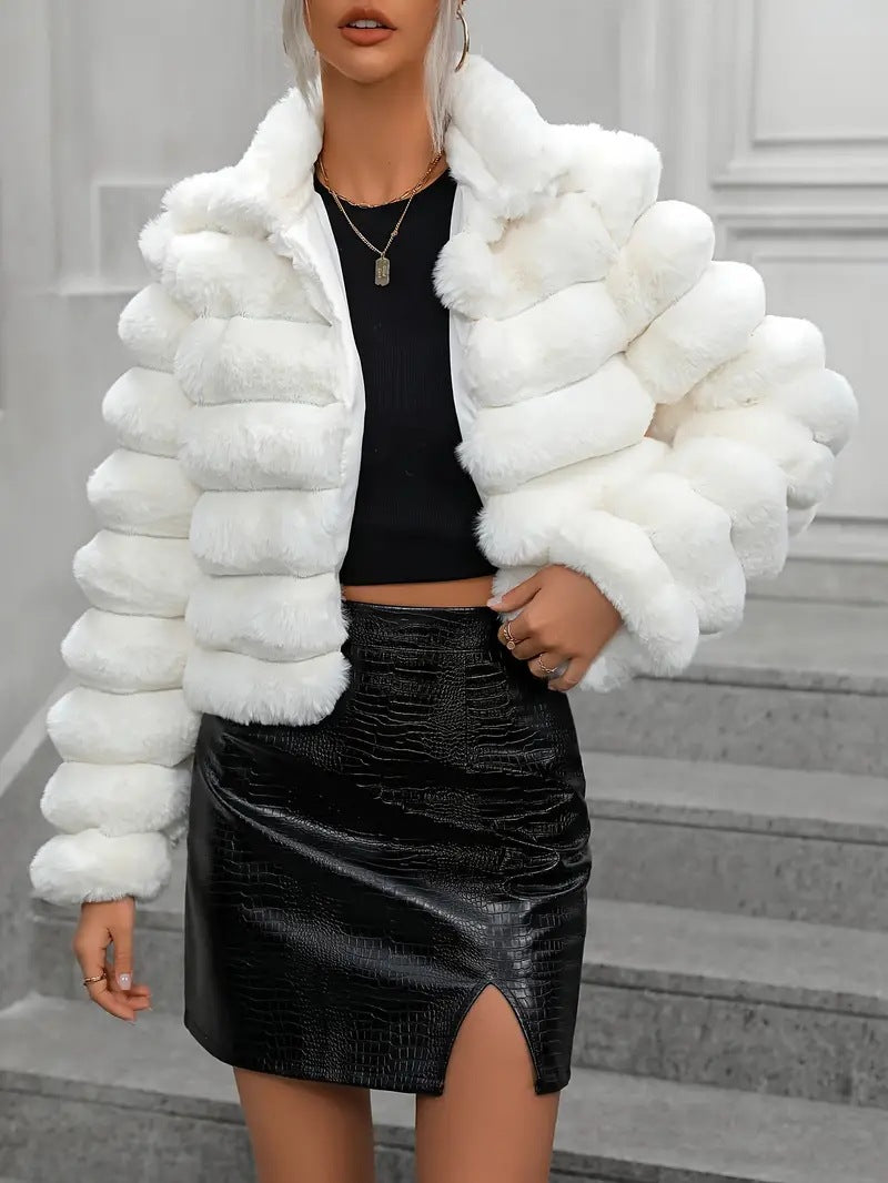 Manteau d'automne et d'hiver en imitation fourrure courte pour femmes - Vogalia