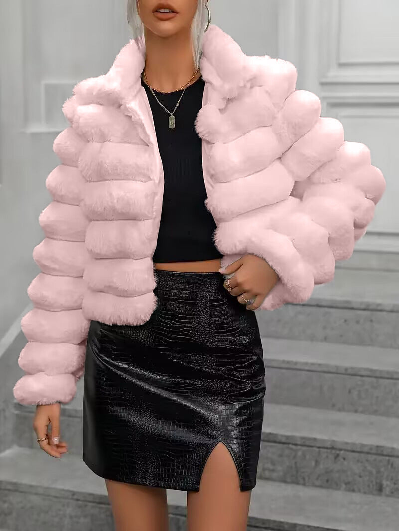 Manteau d'automne et d'hiver en imitation fourrure courte pour femmes - Vogalia