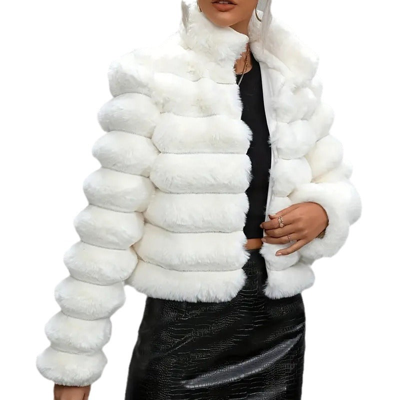 Manteau d'automne et d'hiver en imitation fourrure courte pour femmes - Vogalia