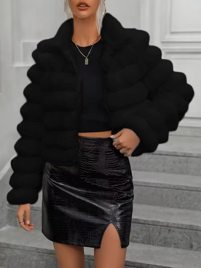 Manteau d'automne et d'hiver en imitation fourrure courte pour femmes - Vogalia