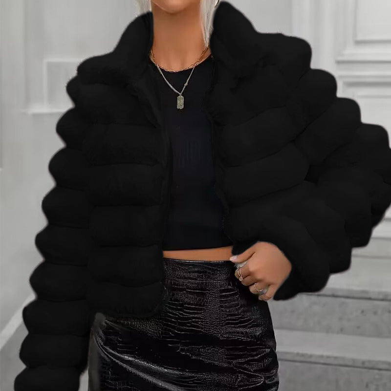 Manteau d'automne et d'hiver en imitation fourrure courte pour femmes - Vogalia