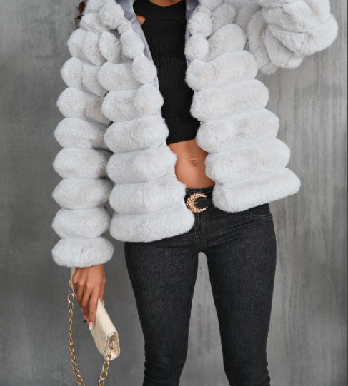 Manteau d'automne et d'hiver en imitation fourrure courte pour femmes - Vogalia
