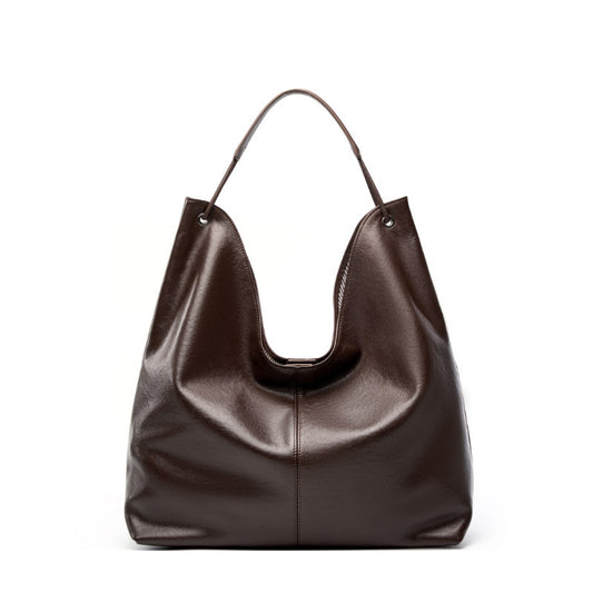"Sac cabas cuir véritable femme couleur marron vue face"