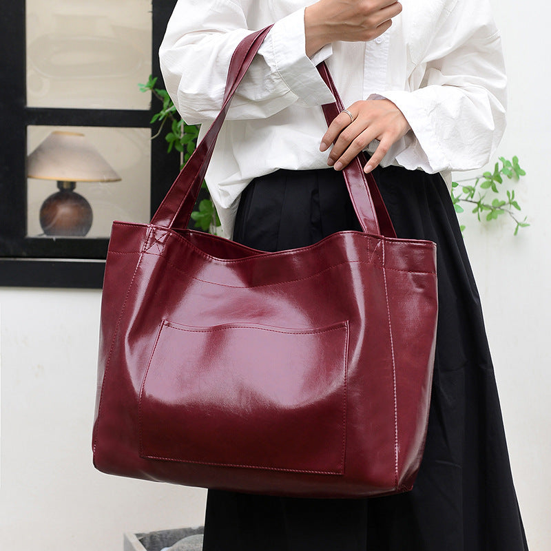 Sac à bandoulière en cuir rétro ciré d’huile – Grande capacité