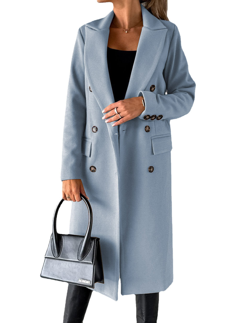 Manteau femme hiver long – col à revers, double boutonnage