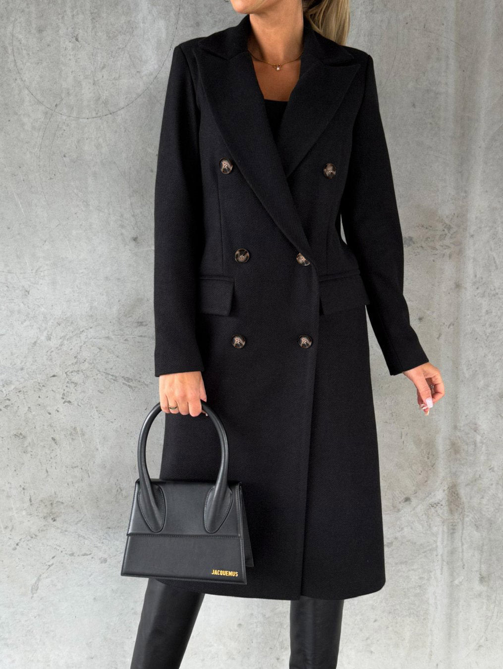 Manteau femme hiver long – col à revers, double boutonnage