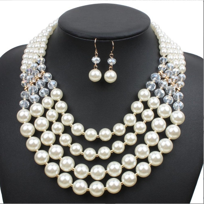 Parure Bijoux Mariage Cristal - Collier Boucles Perles