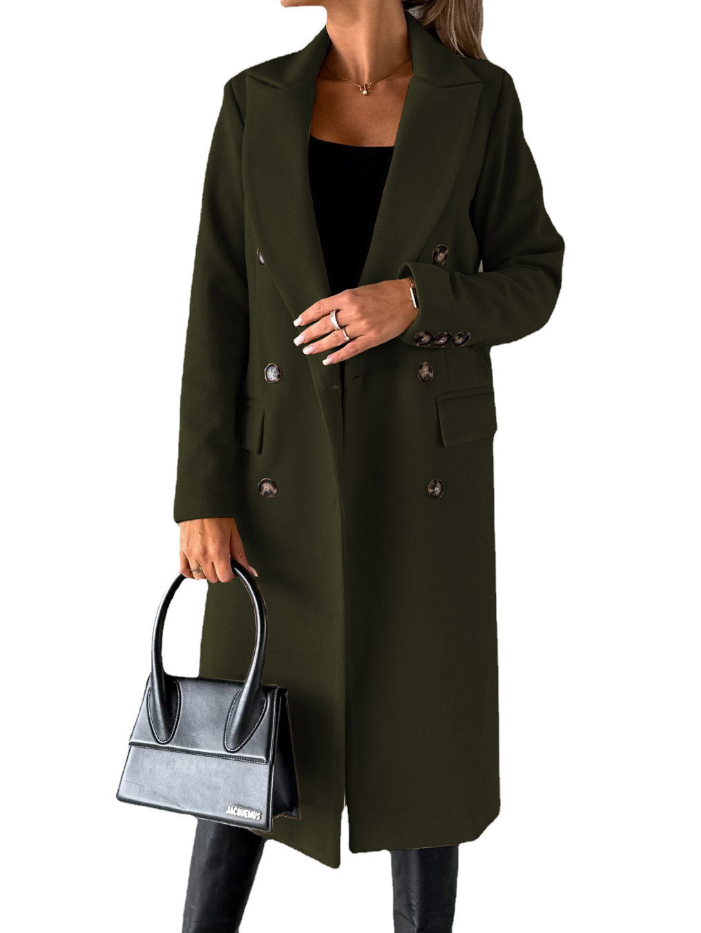 Manteau femme hiver long – col à revers, double boutonnage