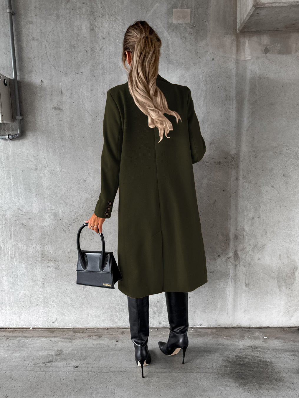 Manteau femme hiver long – col à revers, double boutonnage