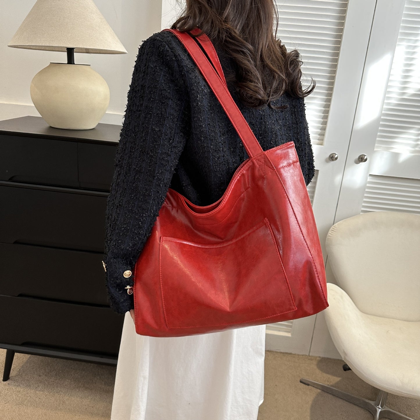 Sac à bandoulière en cuir rétro ciré d’huile – Grande capacité