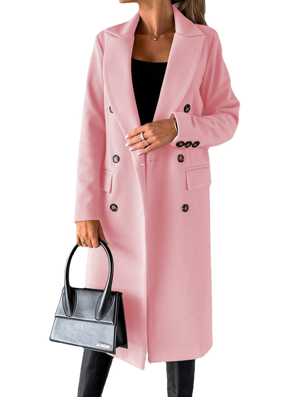 Manteau femme hiver long – col à revers, double boutonnage