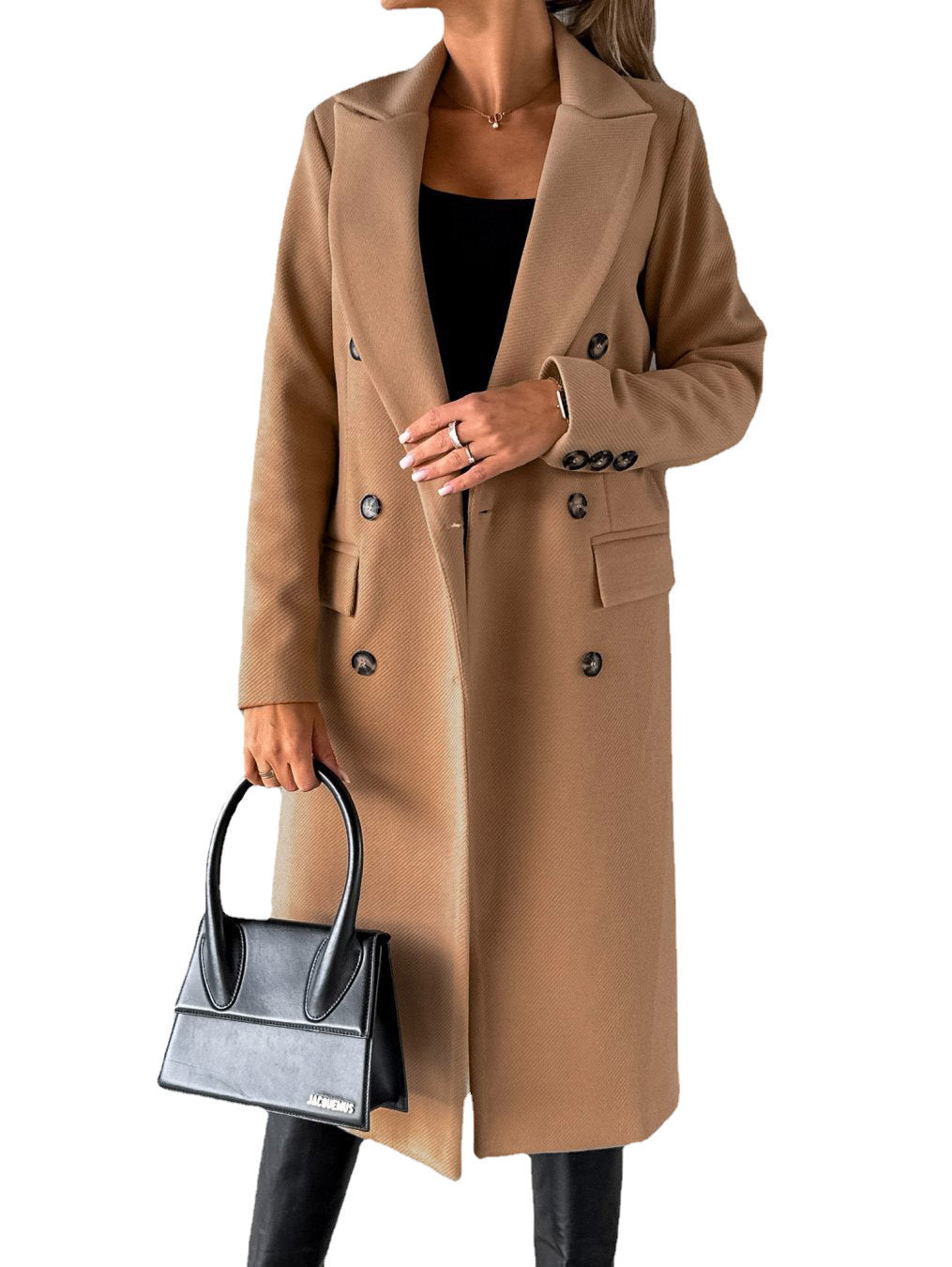 Manteau femme hiver long – col à revers, double boutonnage