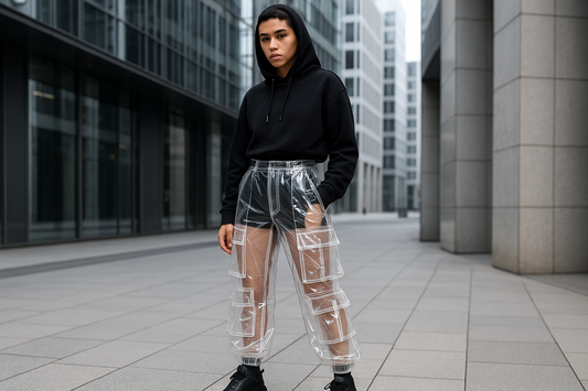pantalones cargo transparent, pantalon cargo transparent, cargo transparent mode, pantalon cargo futuriste, pantalon cargo homme, pantalon cargo femme