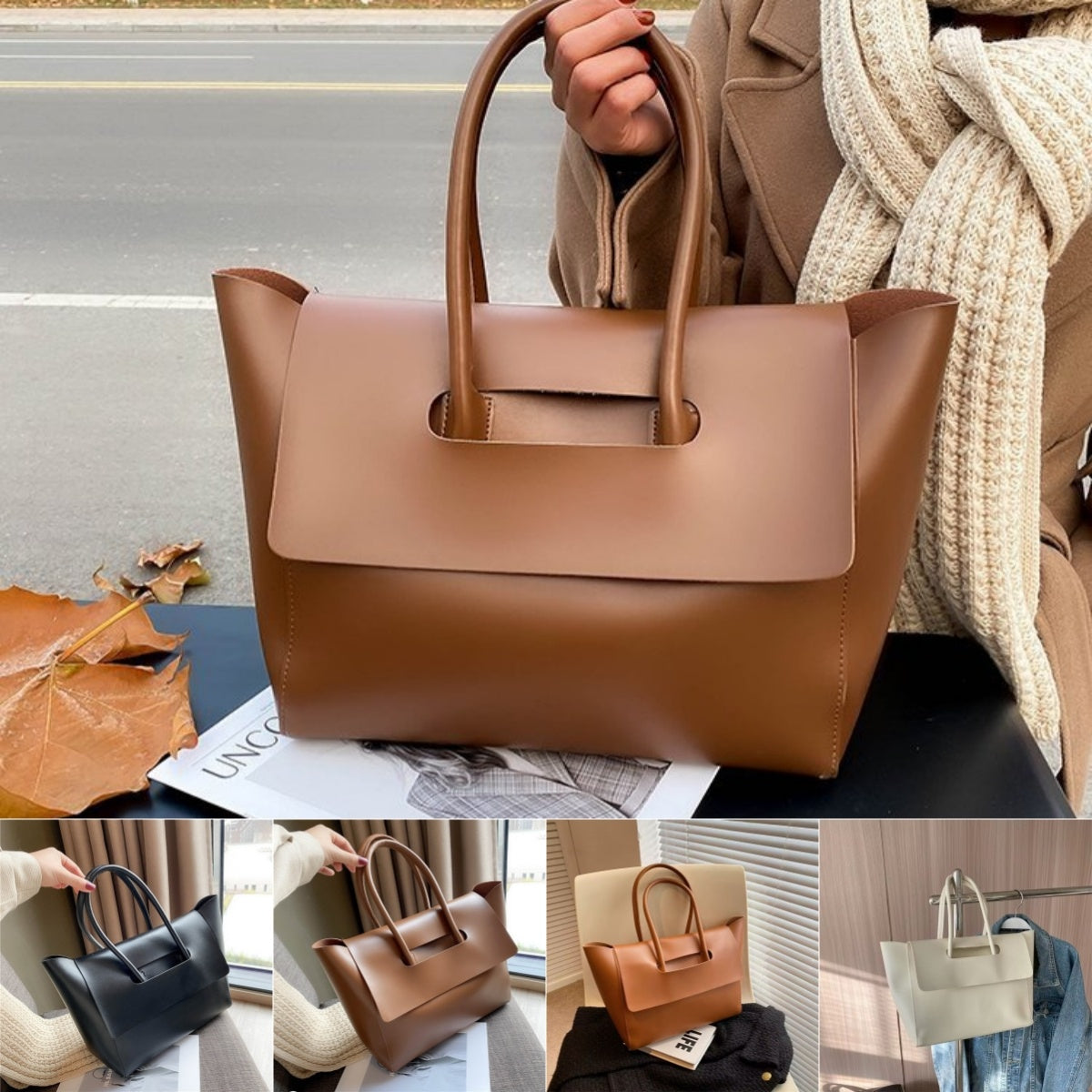 Sac à bandoulière fourre-tout femme – PU cuir chic, grande capacité