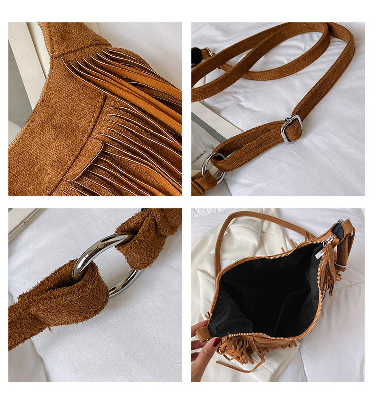 Sac à franges noir classique bohème chic femme quotidien casual élégant