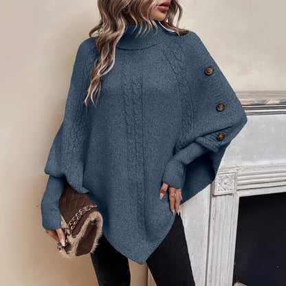 Pull cape kaki foncé manches batwing Iris Vogalia Paris
