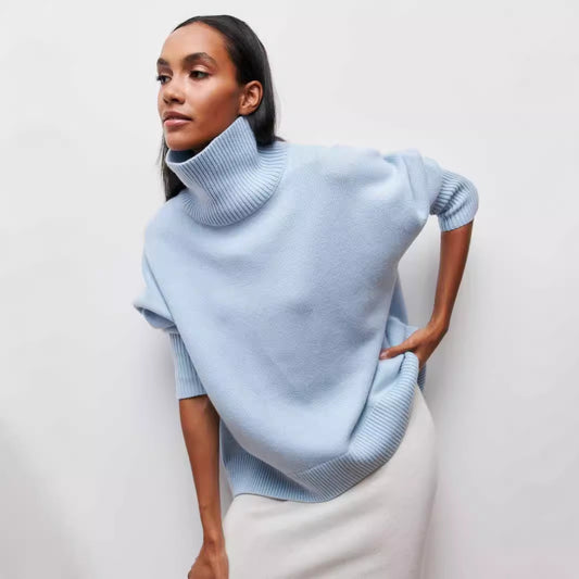 Pull col roulé femme uni manches longues en polyester confortable pour l'hiver