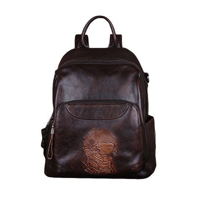 Sac à dos cuir rétro grande taille marron