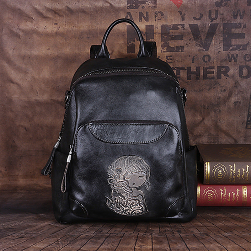 Sac à dos cuir vachette finition embossage