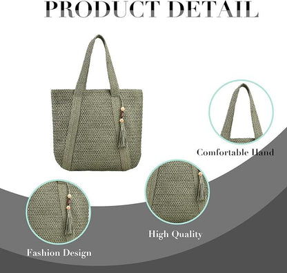 Sac paille plage kaki