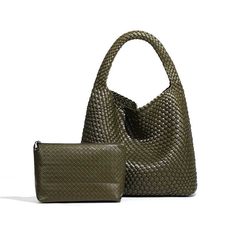 Una tote vert olive détail tricot