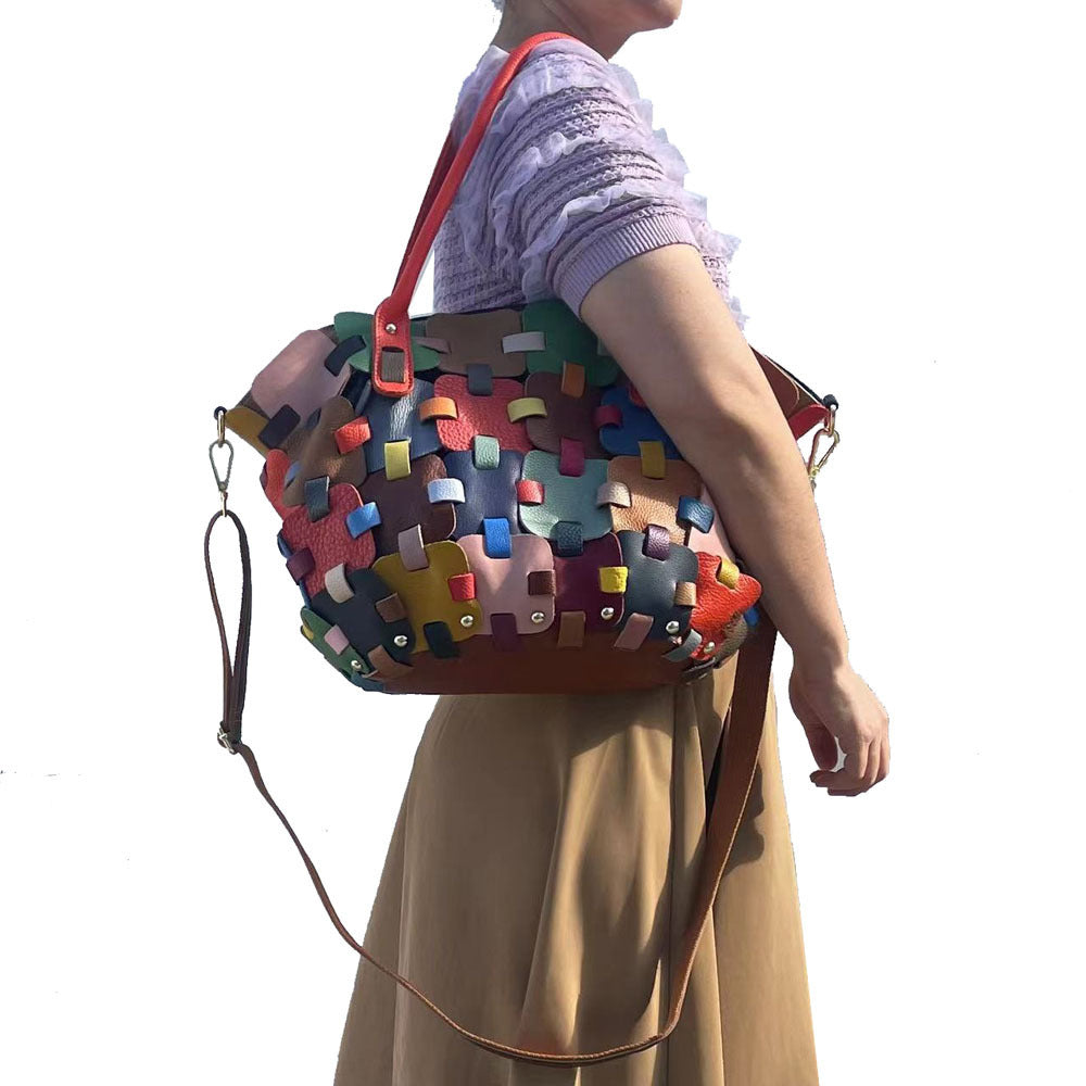 Lise Patchwork sac coquille cuir pleine fleur multicolore Vogalia Paris