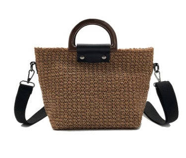 Sac paille chanvre café plage