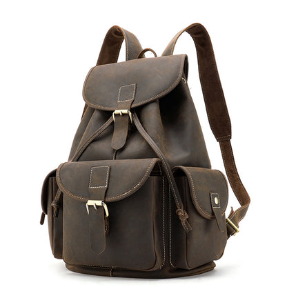 Sac à dos cuir homme hydrofuge première couche vache 20L rétro européen café marron