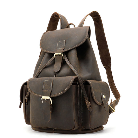 Sac à dos cuir homme hydrofuge première couche vache 20L rétro européen café marron