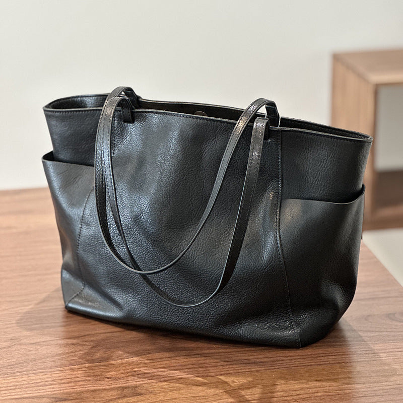 Grand sac main cuir marron