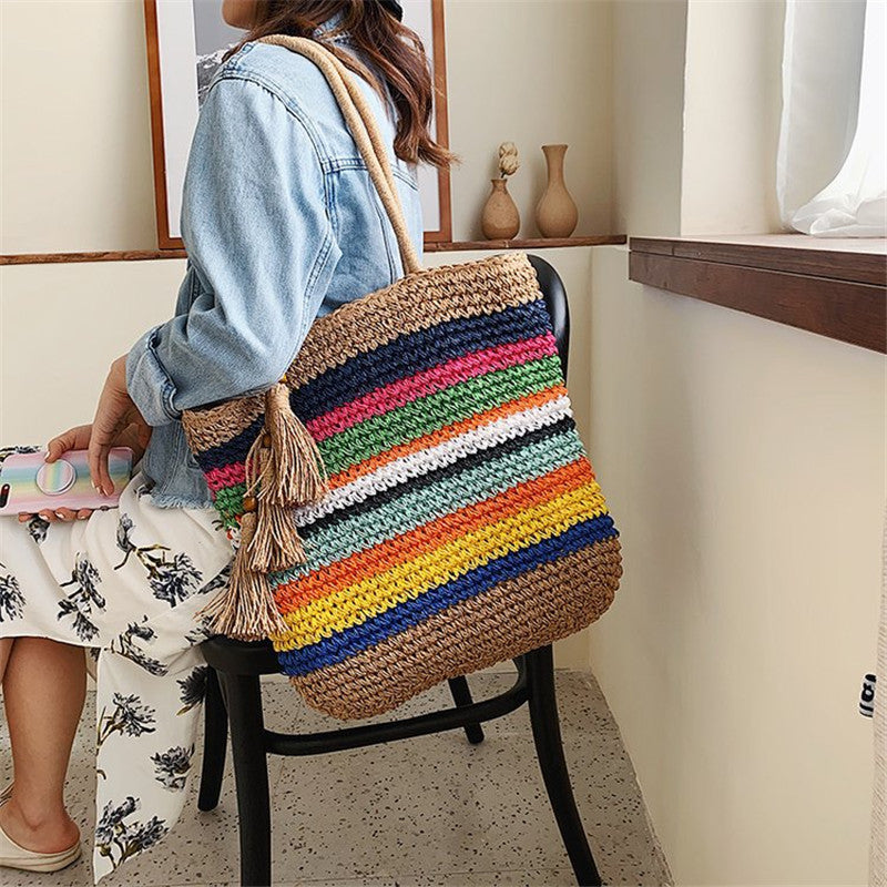 Grande capacité XXL cabas paille serviette affaires courses famille journée complète