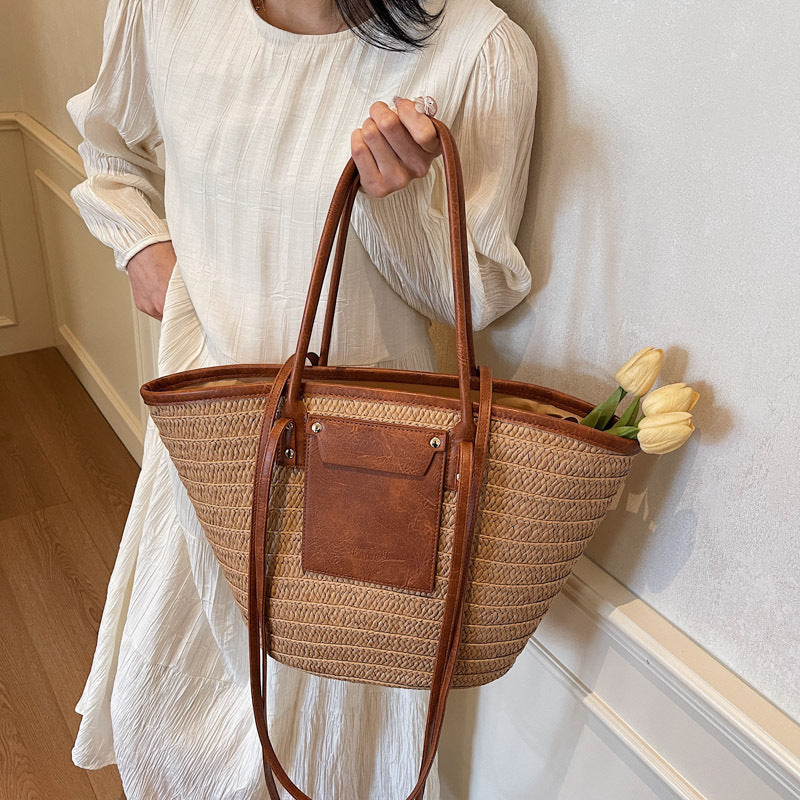 Tote bag paille horizontal vue intérieure