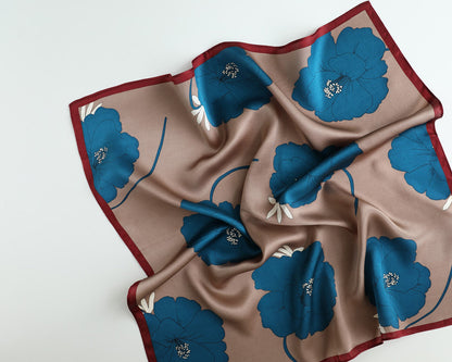 Foulard soie fleurs rouge bordeaux