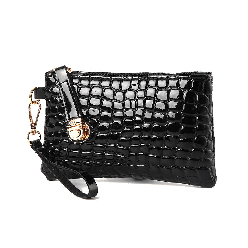 Set 2 Pièces Sac Épaule & Pochette Femme Motif Crocodile PU