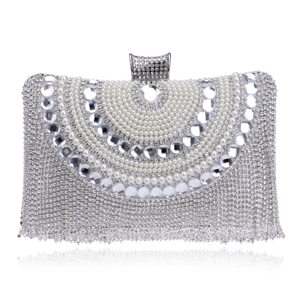 Pochette Soirée Femme Métal Diamants Pompons