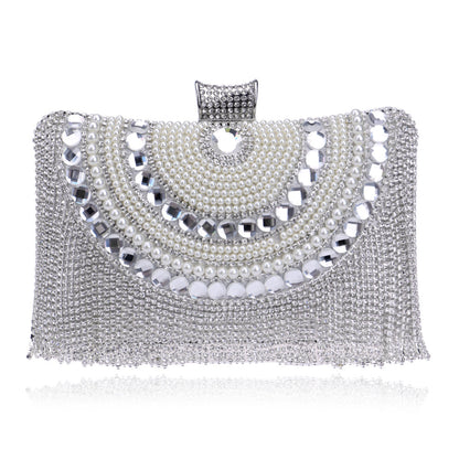 Pochette Soirée Femme Métal Diamants Pompons