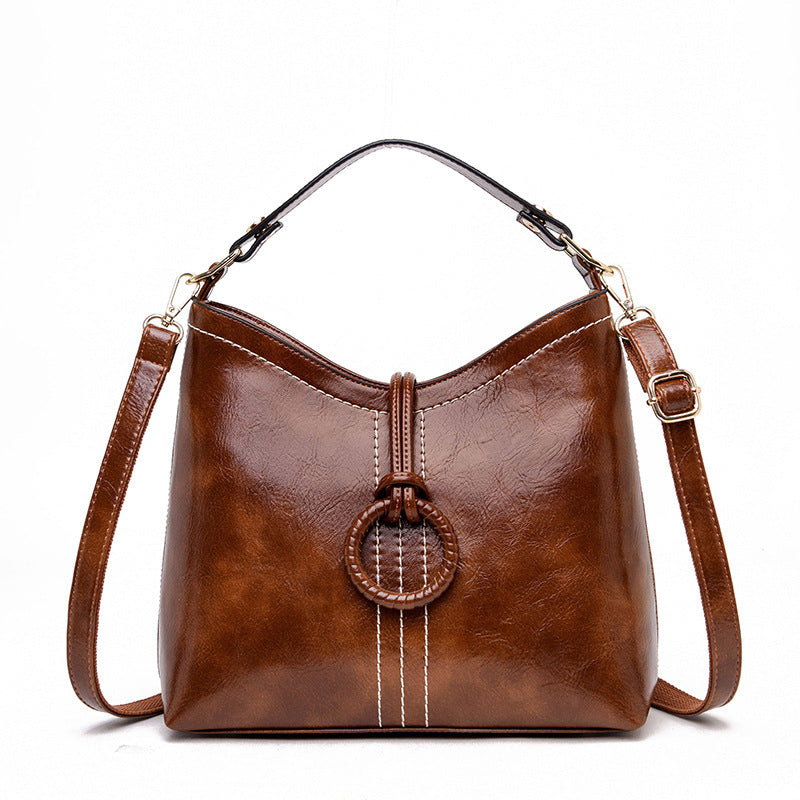 Sac seau cuir huilé noir